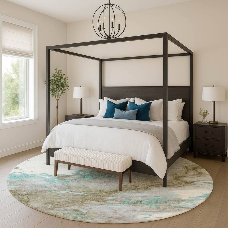 Premium Washable Super Soft Modern Crackle Mayfield Rug - Teal - 8' x 8'