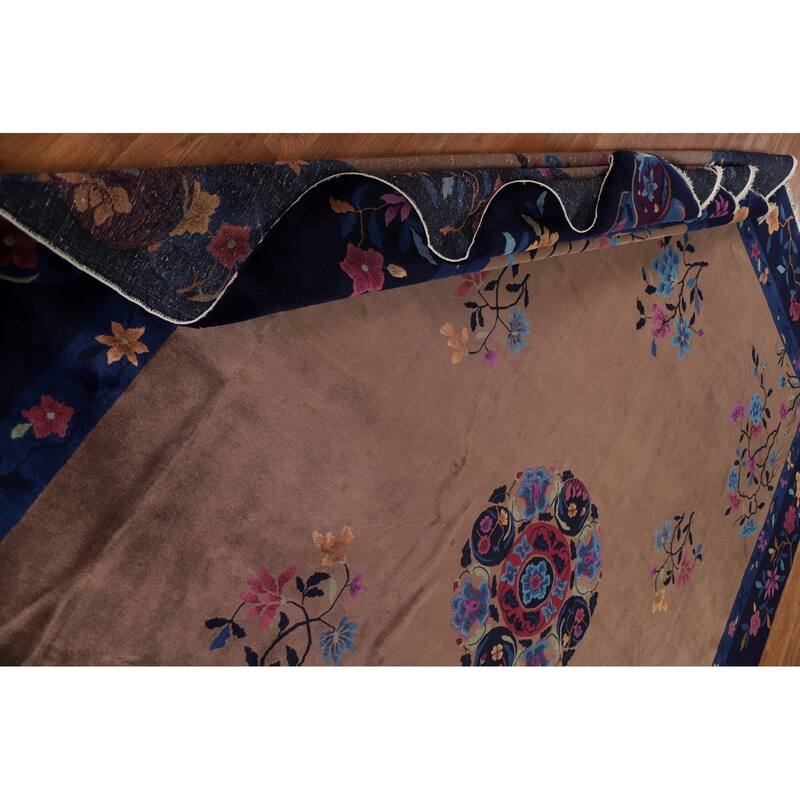 Vegetable Dye Art Deco Oriental Area Rug Hand-knotted Wool Carpet - 12'0" x 14'8"