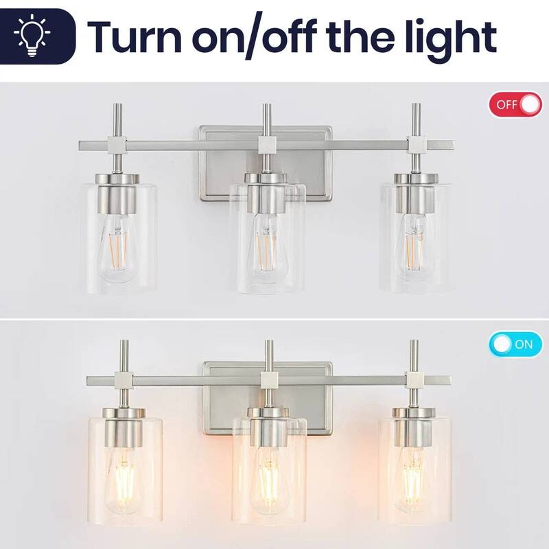 Jasper Brushed Nickel Clear Glass 3-Light Bathroom Vanity Light