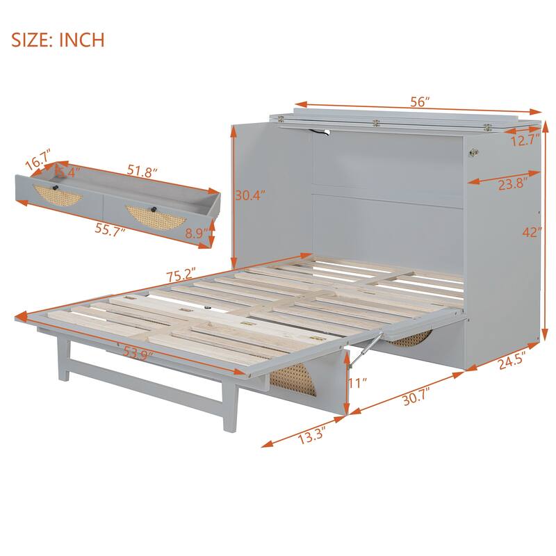 Modern Murphy Bed with Drawer, USB Ports, and Outlets