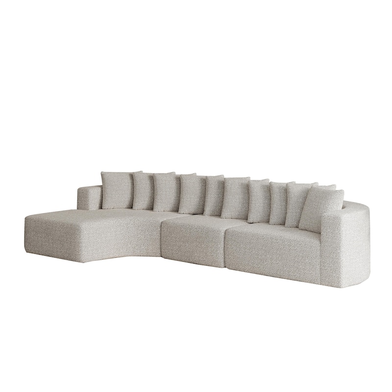 Chenille L-shaped Sectional Sofa with Curved Chaise Lounge and Piloows