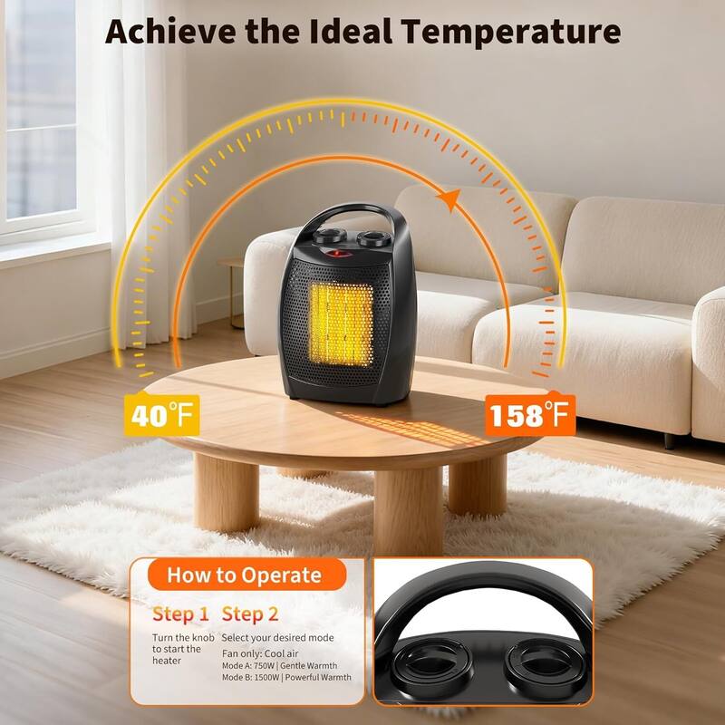 PTC Fast Heating Portable Electric Space Heater for Small Space
