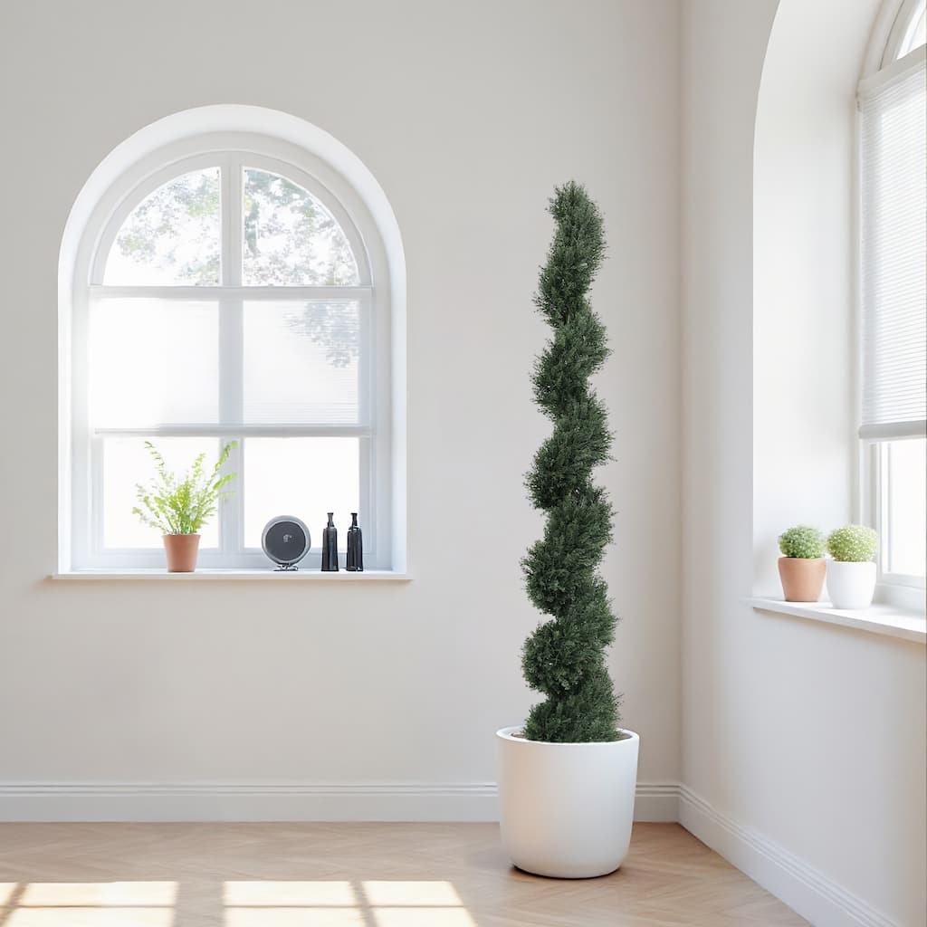 6ft Single-Color Spiral-Shaped Potted Cedar Tree, A Realistic Artificial Evergreen Plant, 2pcs/Set