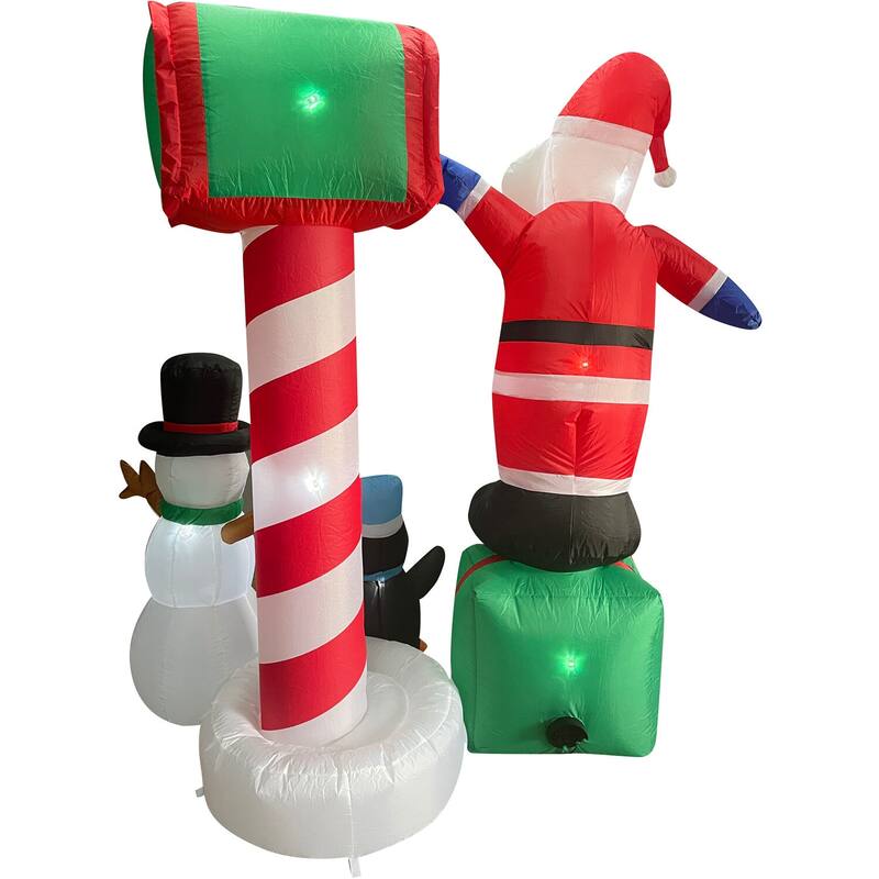 Christmas Time 6-Ft. Pre-Lit Inflatable Welcome Mailbox with Santa, Snowman, and Penguin Outdoor Christmas Decoration