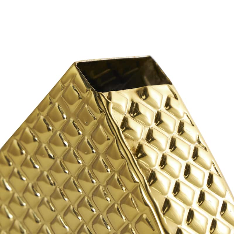 Aluminum Metal Heart Slanted Decorative Sculpture with Dimensional Cube Textured Exterior - Gold or Silver - Roche River Decor