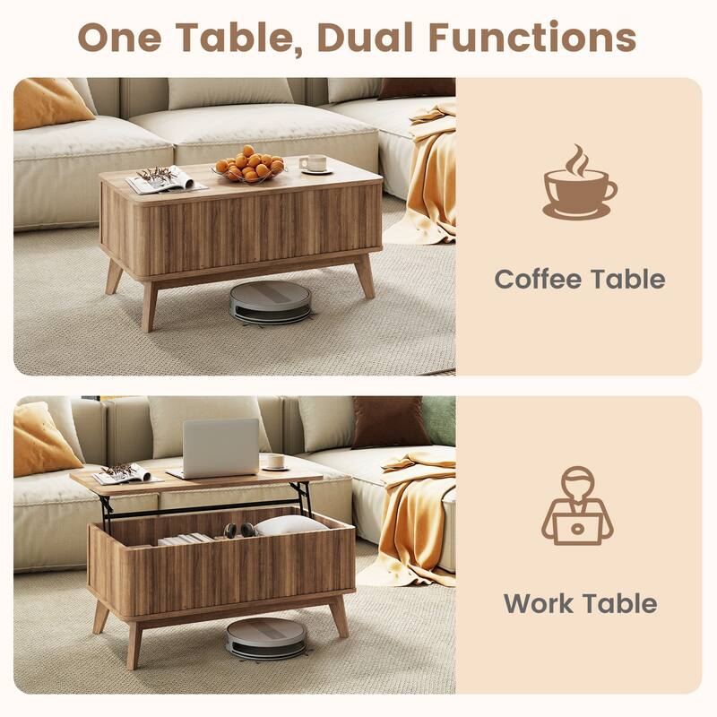 Gymax 35.5'' Fluted Lift Top Coffee Table w/Lift Tabletop Hidden