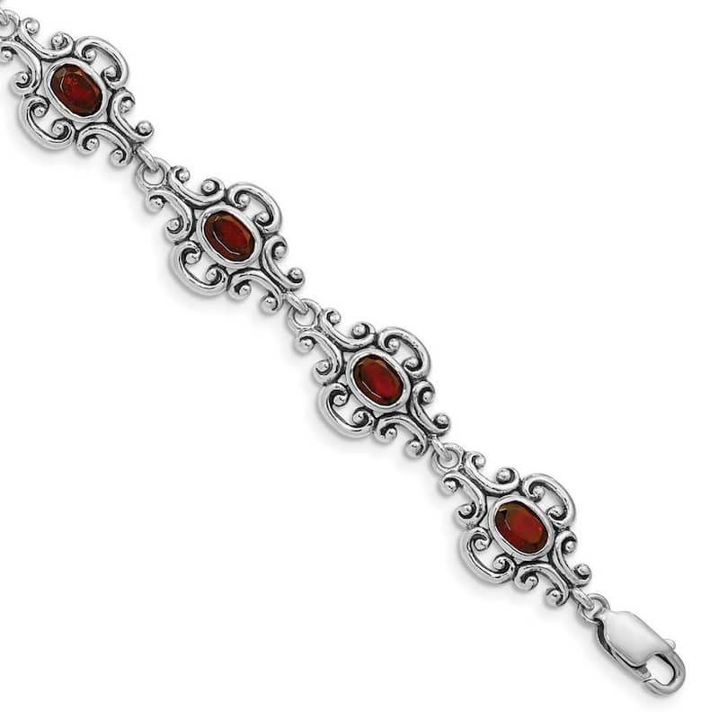 Curata 925 Sterling Silver Polished Garnet Bracelet 7.25 Inch Lobster Claw