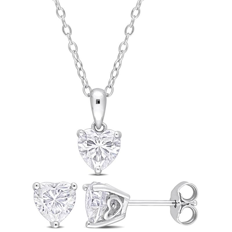 Miadora 2 1/4ct DEW Heart-Shape Created Moissanite Necklace and Stud Earrings Set Sterling Silver