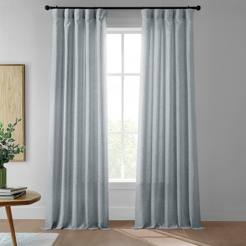 Exclusive Fabrics Farm Town Textured Faux Linen Semi Sheer Curtains (2 Panel) Window Curtains - 50 X 108 - Coastal Slate