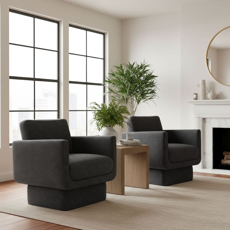 Upholstered Swivel Barrel Accent Chair(Set of 2) - Black