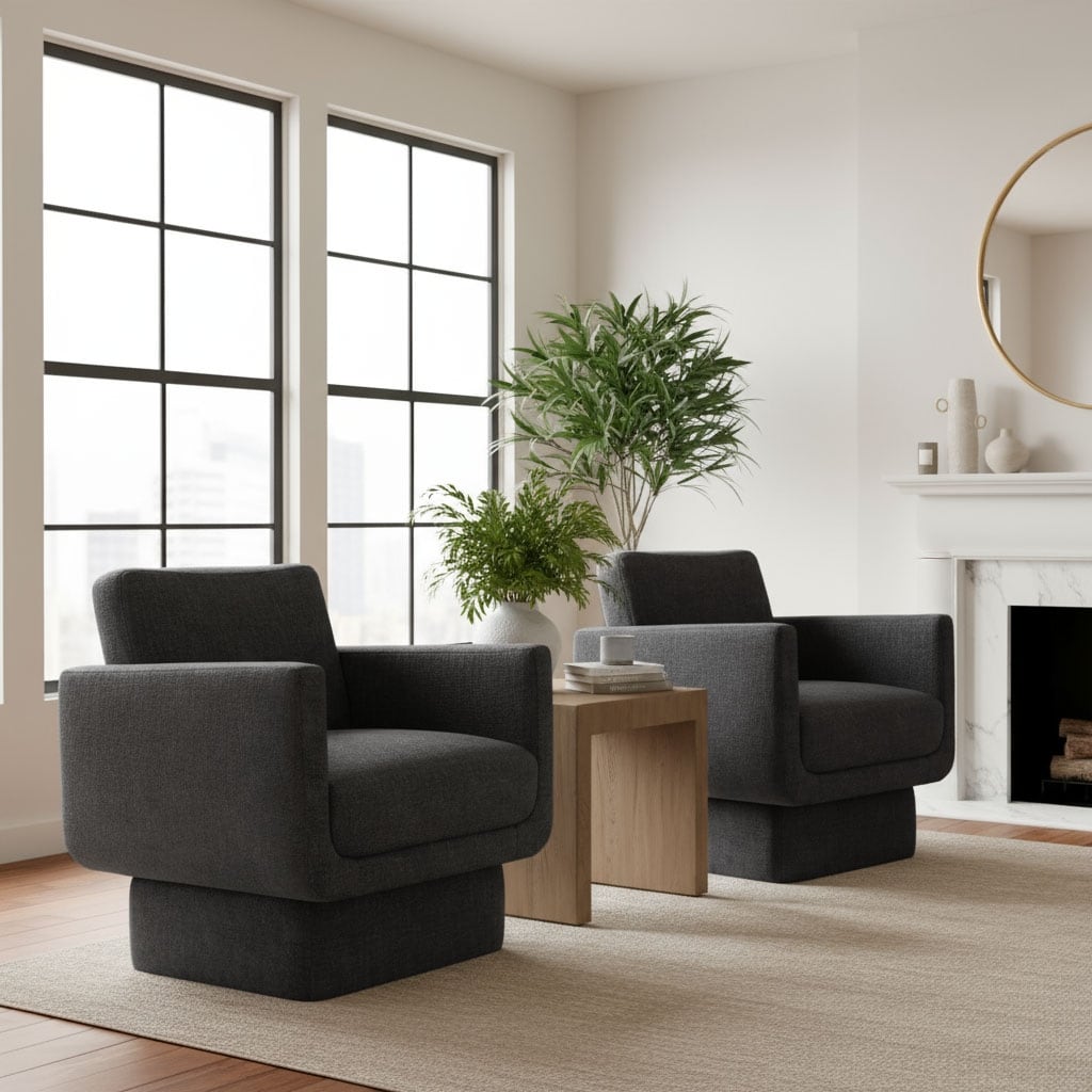 Upholstered Swivel Barrel Accent Chair(Set of 2)