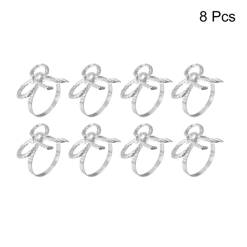 Metal Napkin Rings, 8pcs Bow-knot Napkin Ring Holder Set, Silver Tone - Silver Tone - 38mm