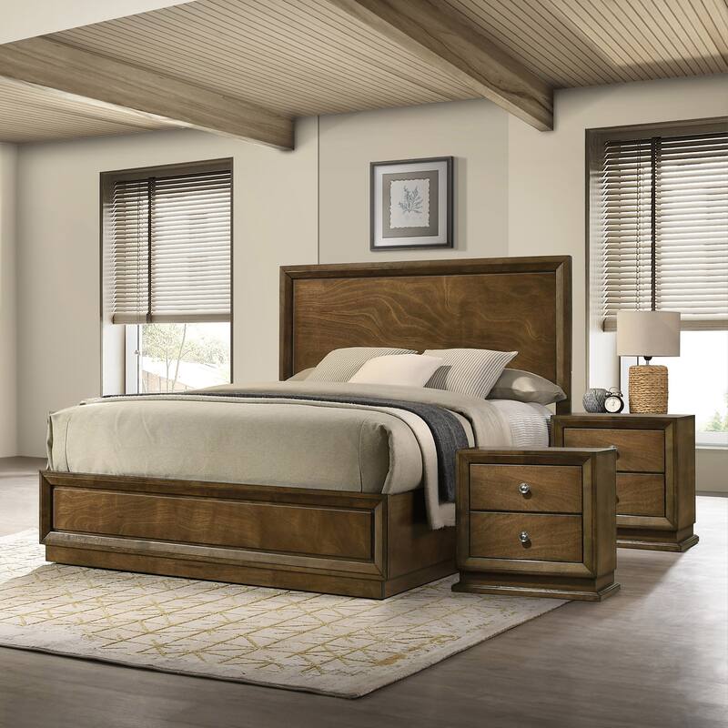 Furniture of America Igala 3-Piece Walnut Wood Panel Bedroom Set - King