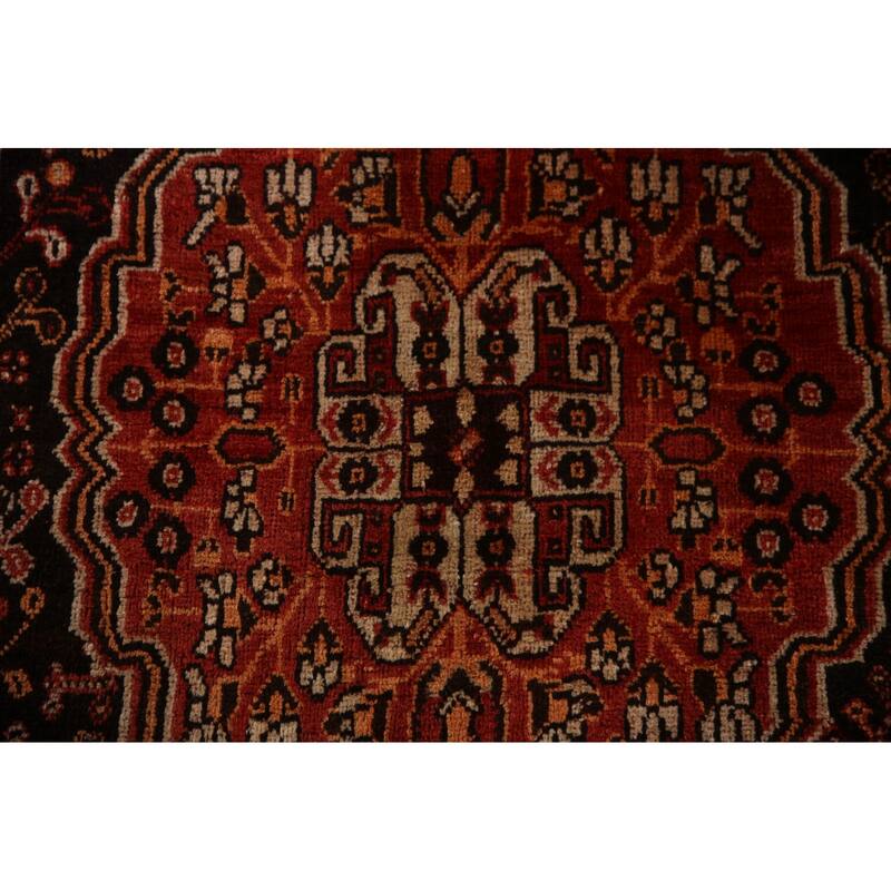 Black Tribal Shiraz Persian Vintage Area Rug Handmade Wool Carpet - 5'4"x 8'0"