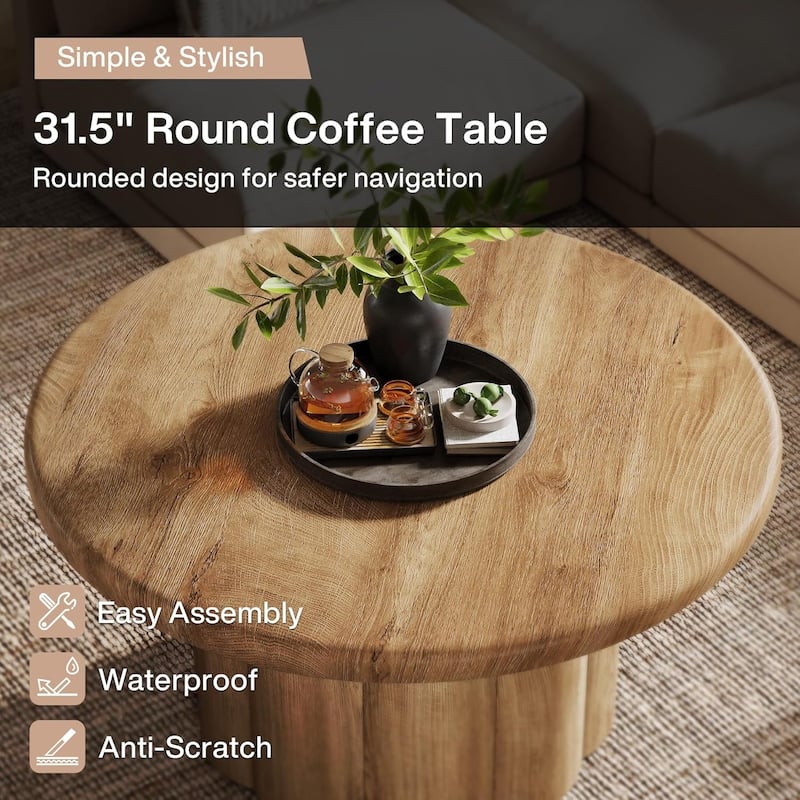 31.5 Inches Round Coffee Table for Living Room for Apartment Small Space