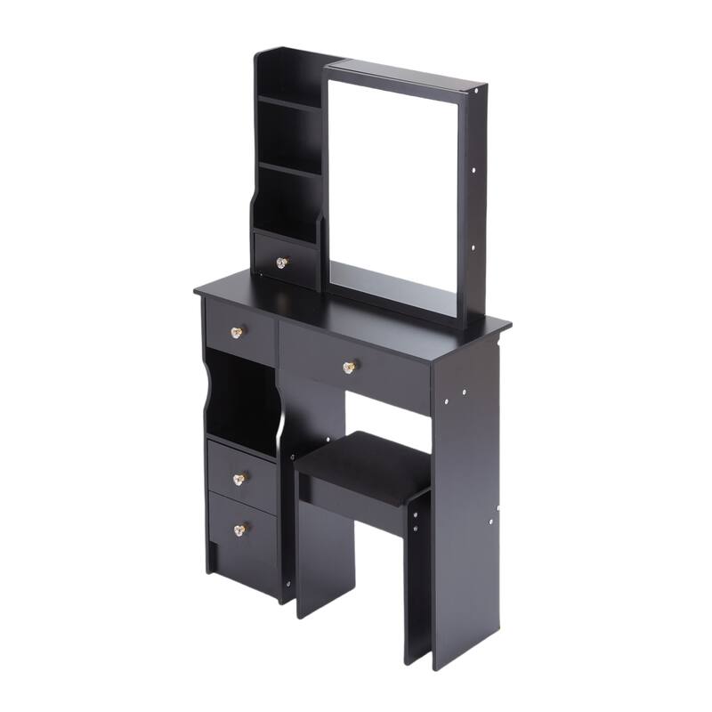 29.2" Vanity Set for Small Spaces, Dressing Table with Cushioned Stool - Black