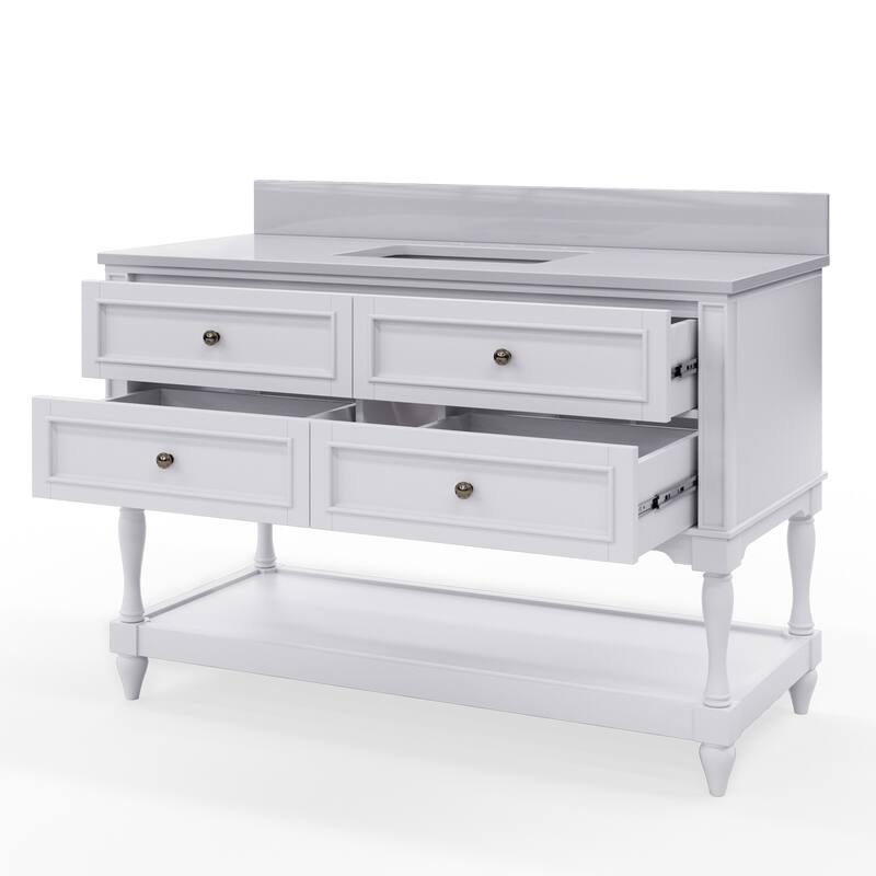 48-Inch Solid Wood Bathroom Vanity with Four Storage Drawers - Elegant and Durable Design