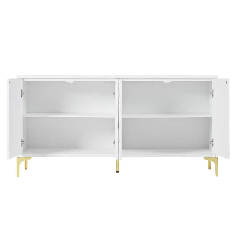 Creative carved 4-door Sideboard Handleless Press-to-Open Design Buffet Cabinet for Dining Room,Living Room, Bedroom, Hallway