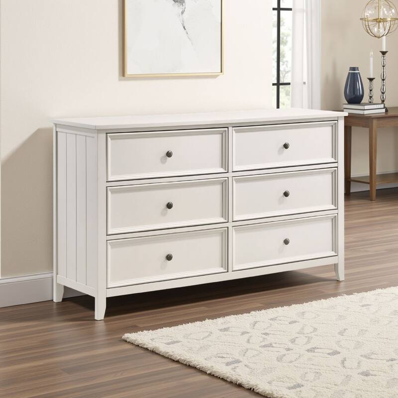 Etgo 60 Inch Dresser, White Melamine Veneer, 6 Spacious Drawers