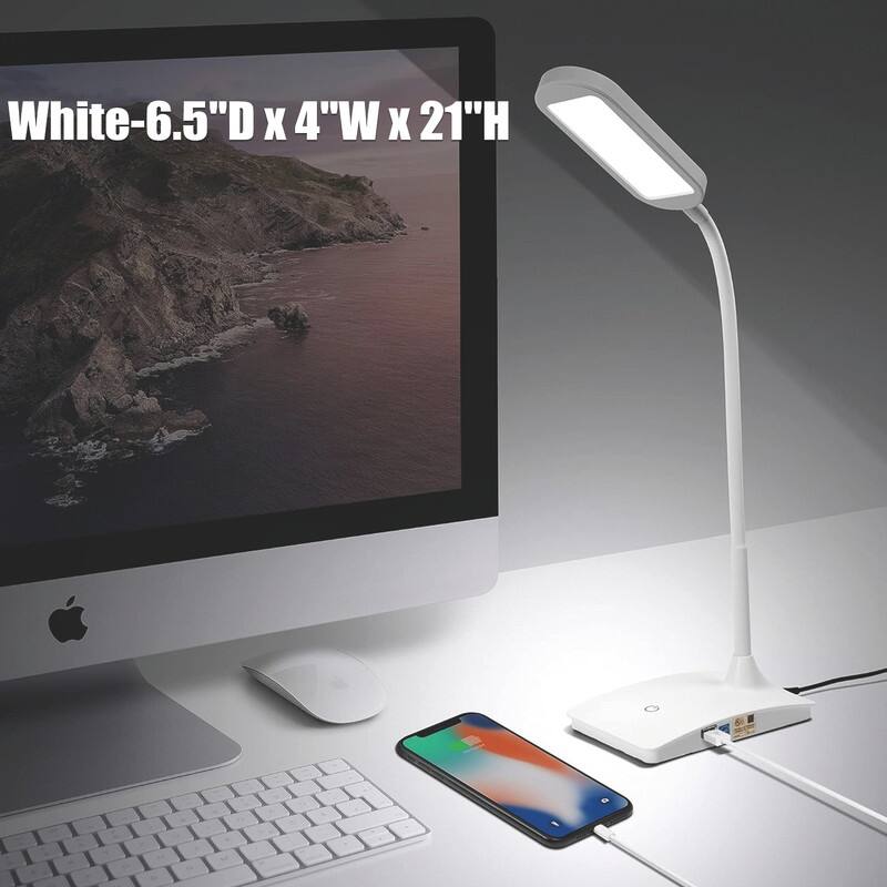 Super Bright Small Desk Lamp with USB Charging Port - 6.5"D x 4"W x 21"H - White