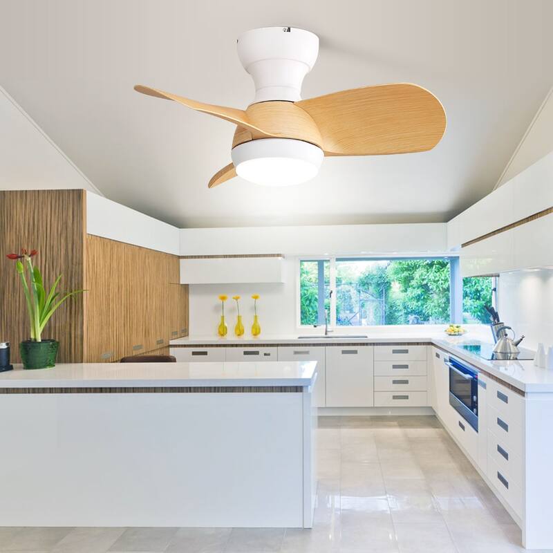 22"/23"/29" Flush Mount Ceiling Fan with Light and Remote Control for Small Room,Patio,Kitchen,Bedroom - 23" White and Yellow Blades