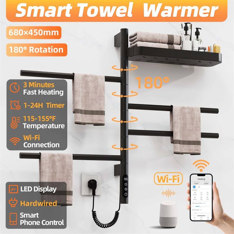 Smart Rotating Heated Towel Rack for Bathroom,Towel Warmer