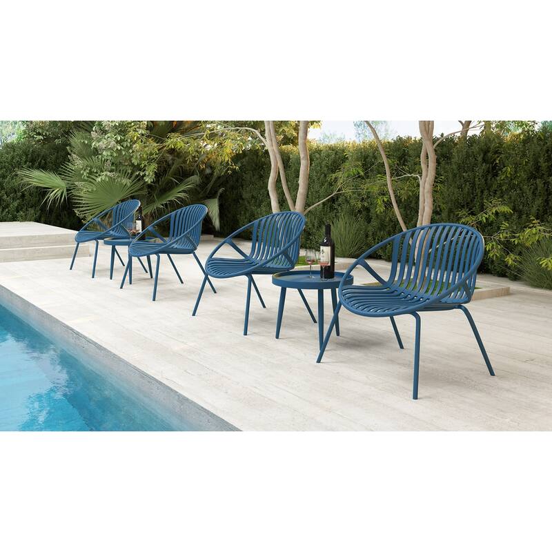 Rio Stackable Modern Lounge Plastic Chair for Indoors or Outdoors - Set of 2 - 31.1' x 27.4' x 28.4' - Blue