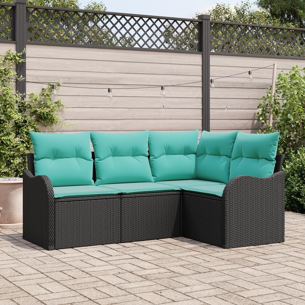 vidaXL 4/5 Garden Sofa Set with Cushions Black/Brown/Grey Poly Rattan - 69.9 x 48.2 x 27.2