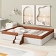 preview thumbnail 21 of 36, Brown White Sofa Bed Two-color Daybed Toddler Floor Bed with Fence and Stairs Grounded Wood Slat Support Frame Upholstered Bed Brown White - Queen