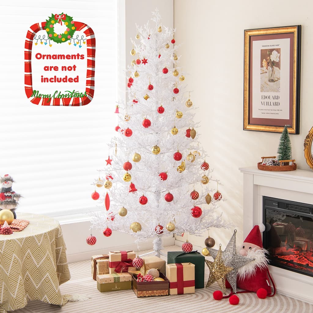 6 FT Pre-Lit Christmas Tree Snow Flocked Hinged 11 Lighting Modes