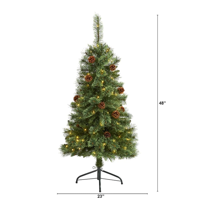 4Ft Artificial Christmas Tree with Lights - White Pine Holiday Decor, Festive Tree, Easy Setup - Green - 44