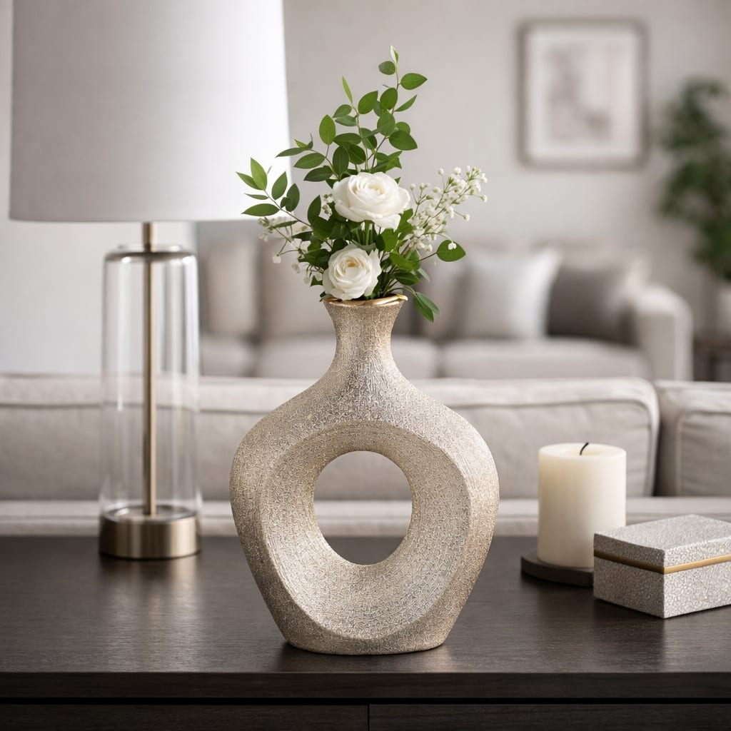 Artistic Oval Ceramic Flower Vase Cut-Out Design
