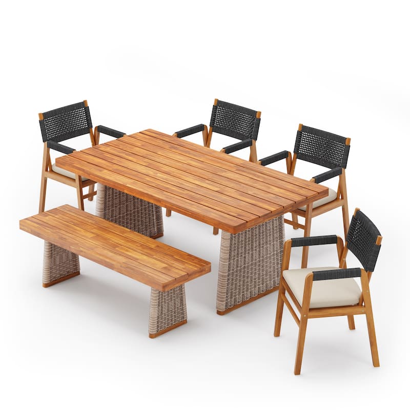 Christopher Knight Home - Lucas Acacia Wood Outdoor 6 Piece Dining Set with Rope Woven Backrest