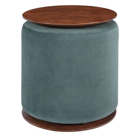 Modern Cylinder Design Accent Table with Teal Velvet Ottoman