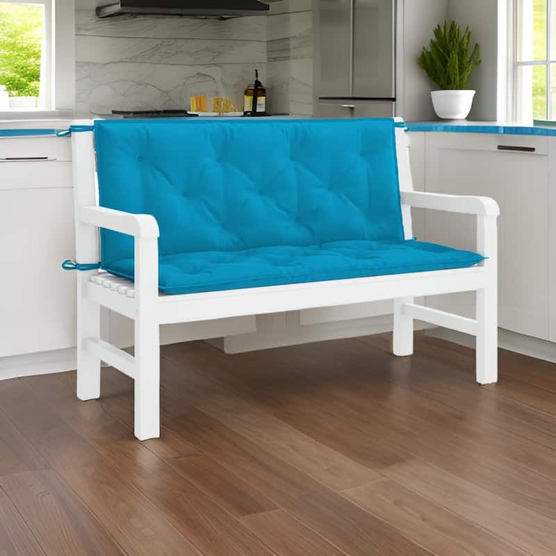 Claire Outdoor Cushion for Bench, 47 Inch Button Tufted Blue Fabric