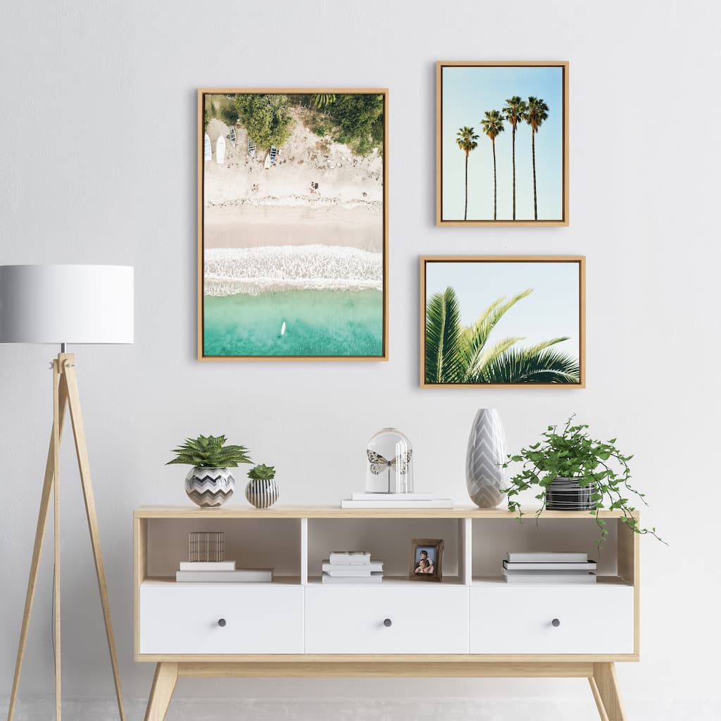 Kate and Laurel Sylvie Tropical Beach Framed Canvas Set - Natural