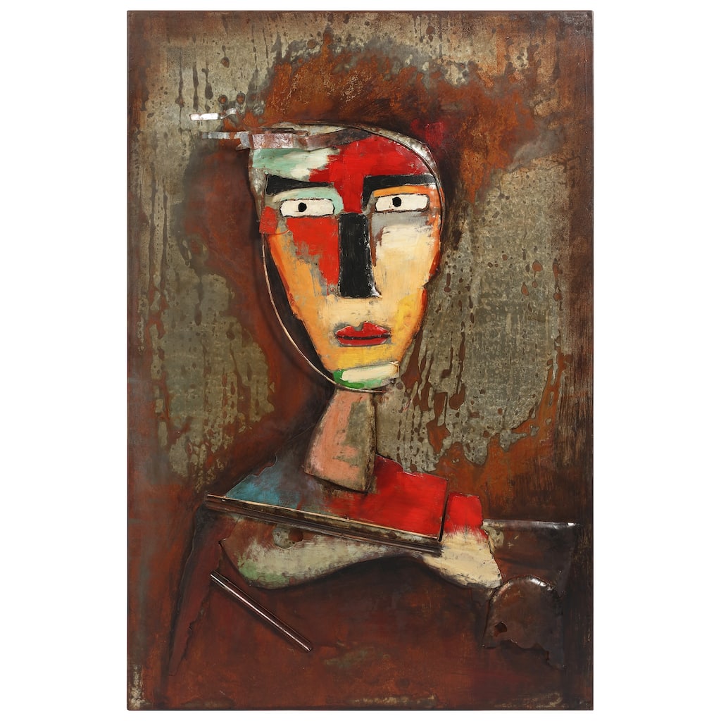 "Homme 3" Mixed Media Iron Hand Painted Dimensional Wall Art
