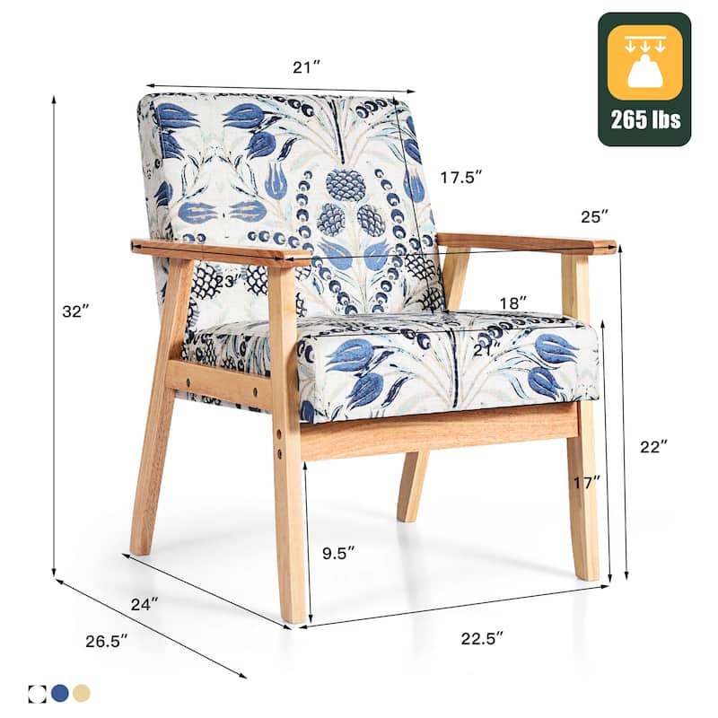 Gymax 2PCS Accent Armchair Upholstered Chair Home Office w/ Wooden - 25'' x 26.5'' x 32''
