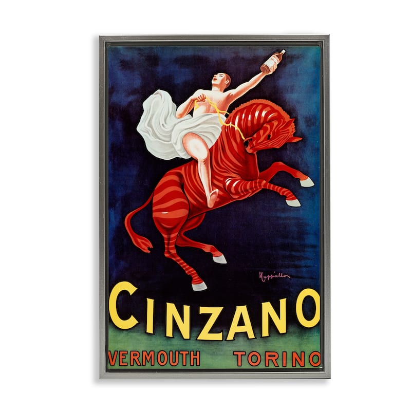 Stupell Cinzano Wine Advertisement Framed Floater Canvas Wall Art Design By Marcus Jules - 17 x 25 - Grey