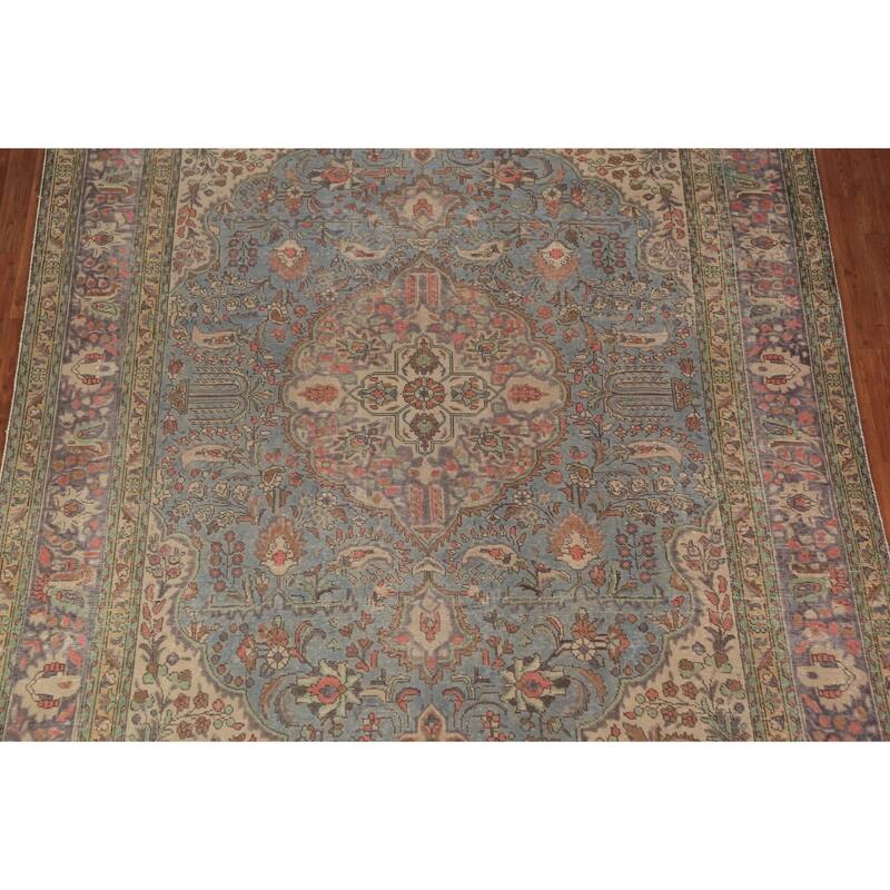 Light Blue Tabriz Persian Area Rug Hand-Knotted Floral Wool Carpet - 8'1"x 11'5"