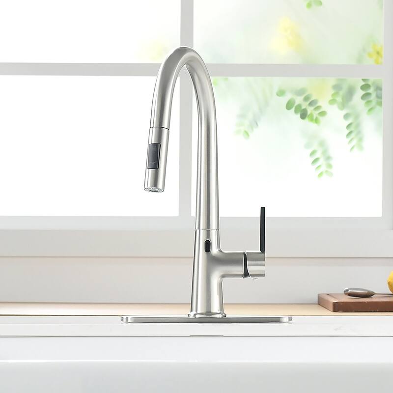 Touch-less Single Handle with Plate Modern Kitchen Sink Faucets