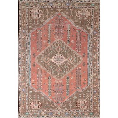 Tribal Geometric Shiraz Persian Vintage Area Rug Handmade Wool Carpet - 6'8"x 9'9"
