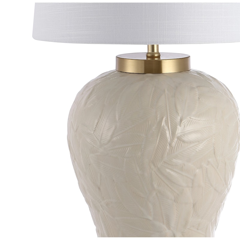 Sagwa Palm Leaf 31.5" Ceramic/Metal Bohemian Cottage LED Table Lamp, Cream by JONATHAN Y