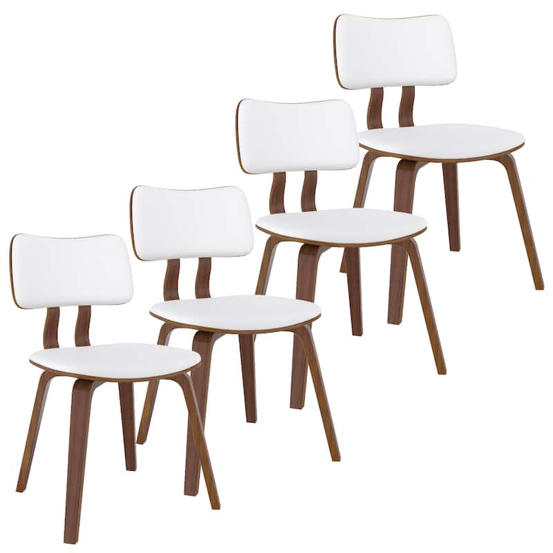 Mid-Century Modern Faux Leather and Wood Dining Chair Set of 4 - White and Walnut