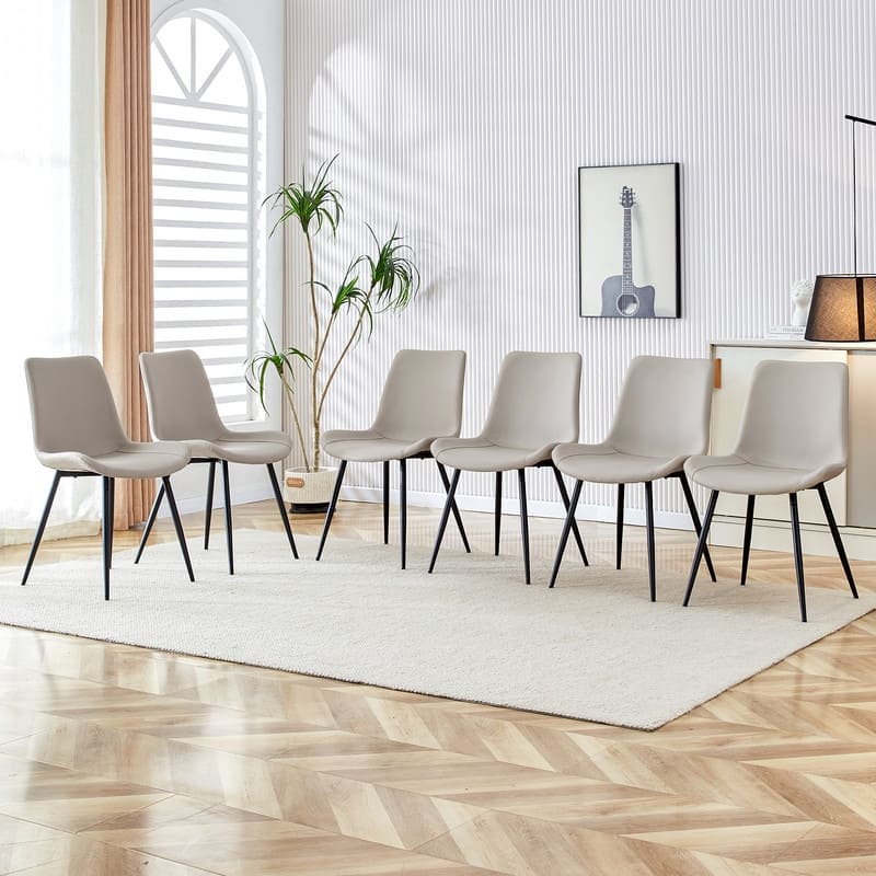 Modern/Contemporary Faux Leather Dining Chairs Set of 6 with Black Metal Legs