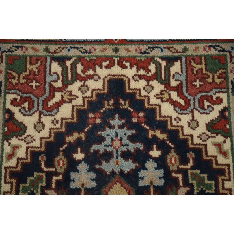 Hand Knotted Oriental 100% Wool Carpet Traditional Medallion Navy Blue & Blues Heriz (serapi) Area Rug - 5' 1'' X 3' 0''