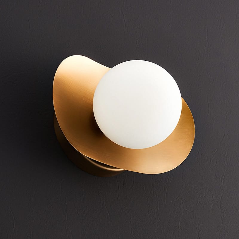 CO-Z Modern Curved Gold Wall Sconce, Opaline Glass Globe