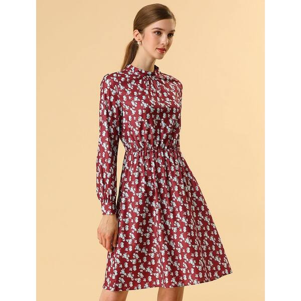 Shop Women S Floral Flowy Long Sleeve Tie Waist A Line Dress Red