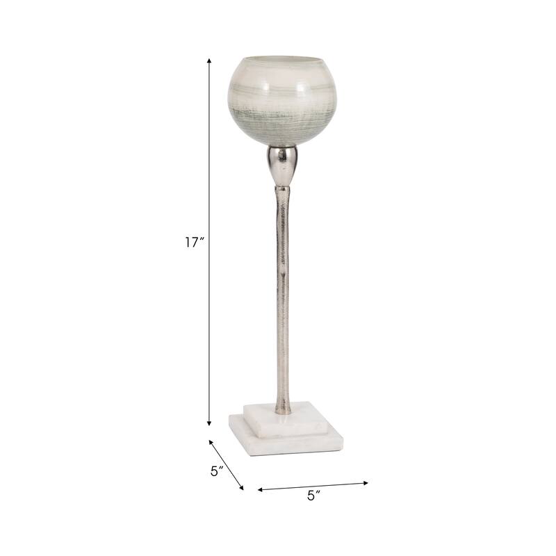 Glass Votive Candle Holder on Marble Stand - Silver