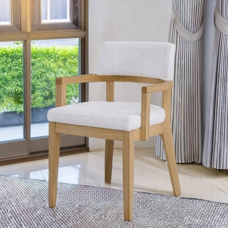 Set of 2 Upholstered Dining Arm Chair with Tapered Legs in Oak
